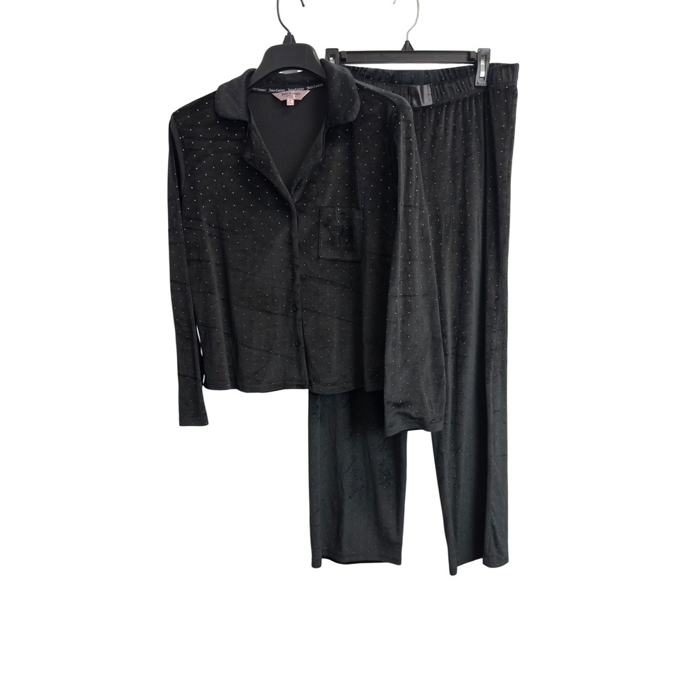 Juicy Couture Womens Black Velour Studded Pajama Set 2 Piece Size M